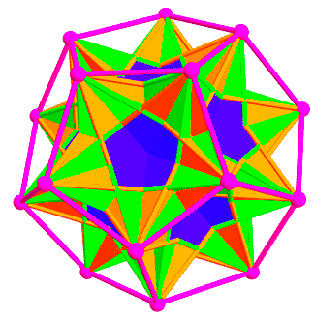 Animation of 10 sided shape known as a dodecahedral shape, with lines and geometic shapes on the surfaces.